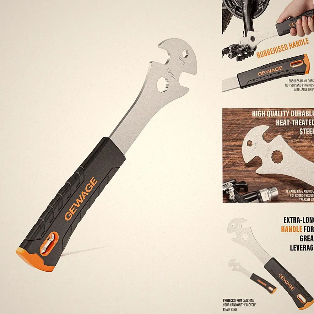 Heavy Duty Bicycle Pedal Wrench 15mm Spanner Long Handle Removal Tool MTB Road